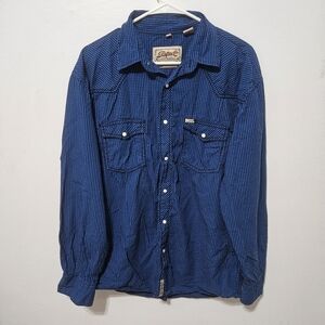 Rafter C Cowboy Collection Large Blue Black Check Plaid Long Sleeve Pearl Snap